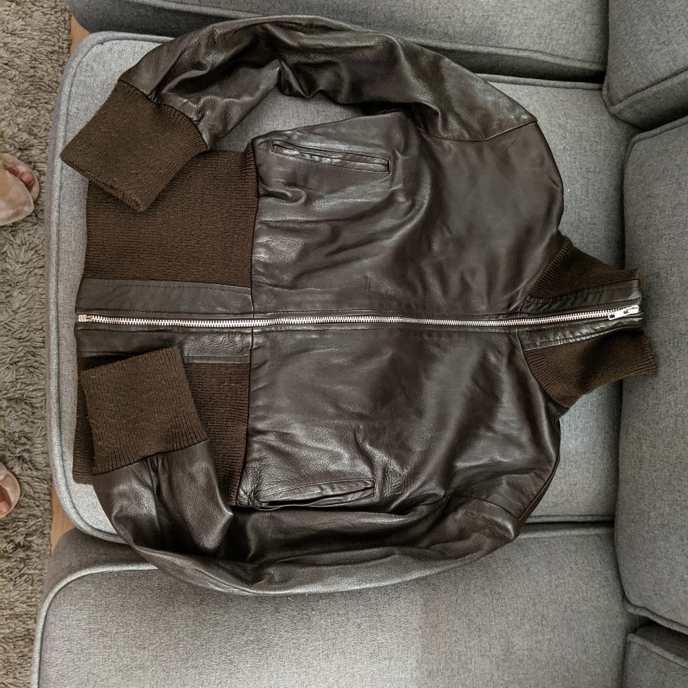 Dark brown leather jacket, size S